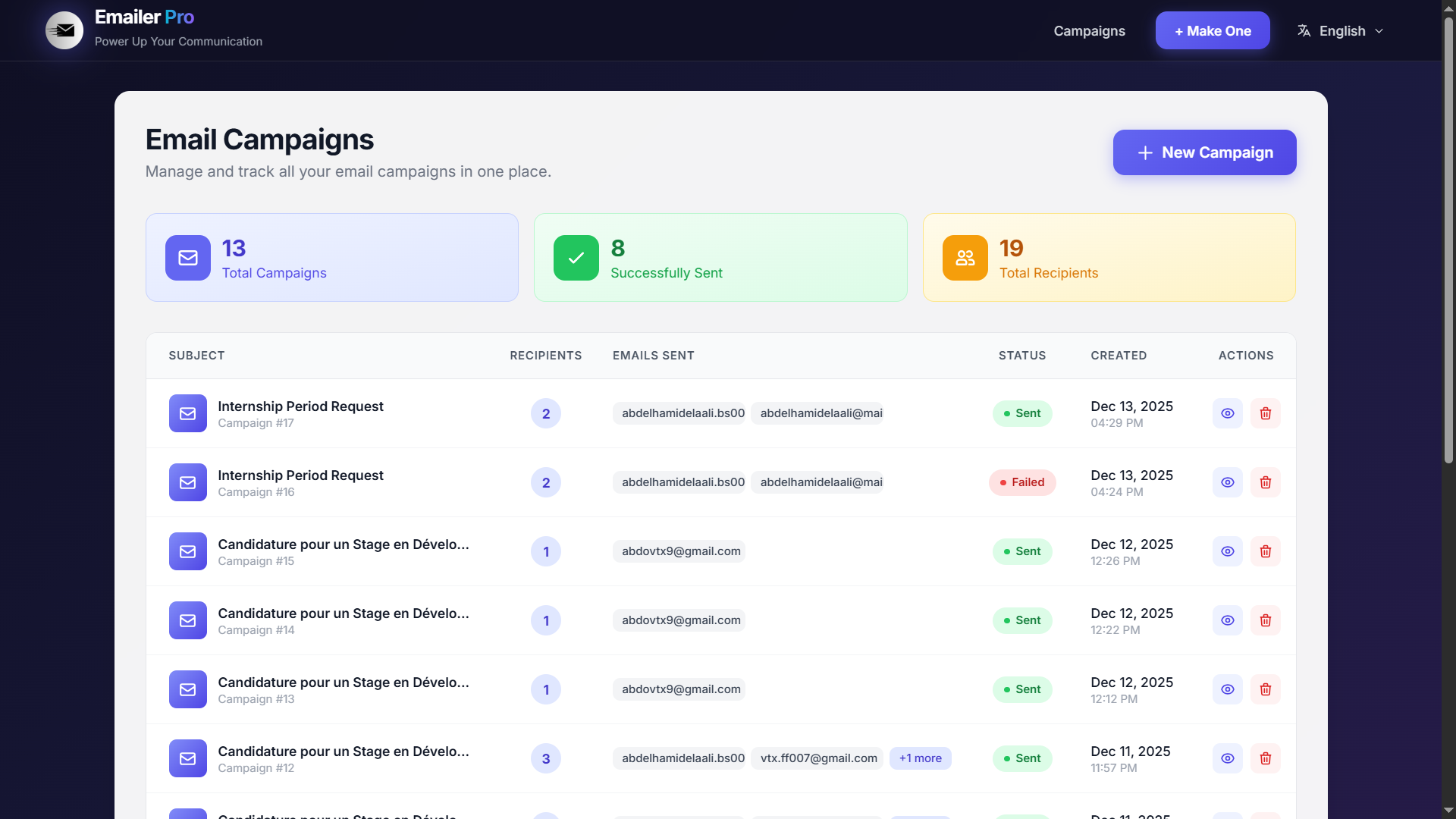 Plateforme de campagnes Emailer Pro